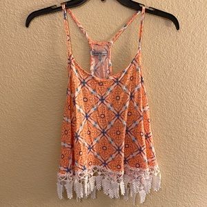 Charlotte Russe Tank with Fringe Coral and White